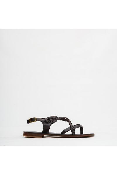 DaphneSandals Hakiki Deri Kahve Bodrum Sandaleti - 2056