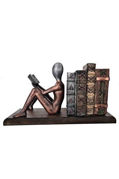 Gift Garden Kitap Okuyan Insan Kitap Figürlü Biblo Eskitme Bakır-gümüş