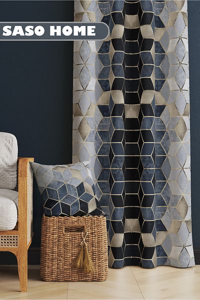 SasoHome Μπλε ναυτικό μωσαϊκό μοτίβο (140 X 270) cm Ψηφιακή τυπωμένη κουρτίνα φόντου ((One Wing ))