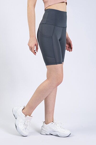 The Step Sports Частково жіночі сірі шорти з кишенями та високою талією для йоги, 8"