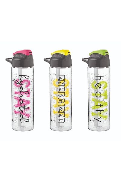 Gıpta Energy Patterned Tritan Water Bottle with Straw (water bottle) 630cc (mixed Color) K7525
