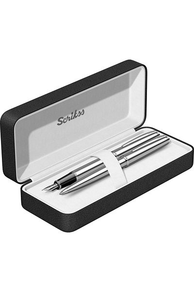 Scrikss Metropolis Fountain & Ballpoint Pen Set Stainless Steel 78m