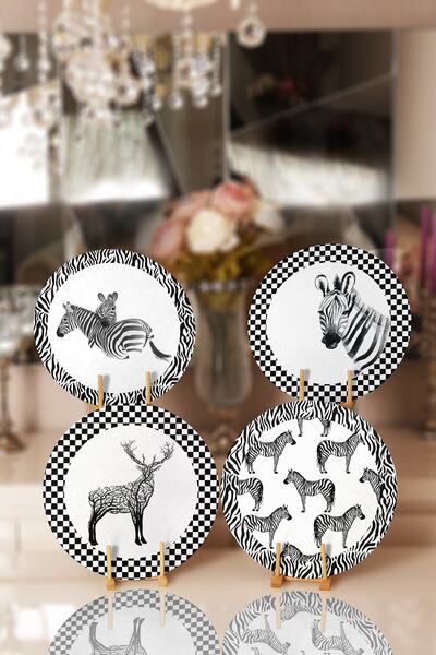 Realhomes 4'lü Siyah Beyaz Düz Çizgili Özel Tasarımlı Dijital Baskılı Modern ...