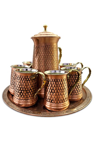 Genel Markalar El Yapımı 8 Parça Kalın Bakır Su Ayran Takımı