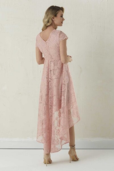 Selen Giyim Kruvaze Yaka Arkası Uzun Payetli Elbise