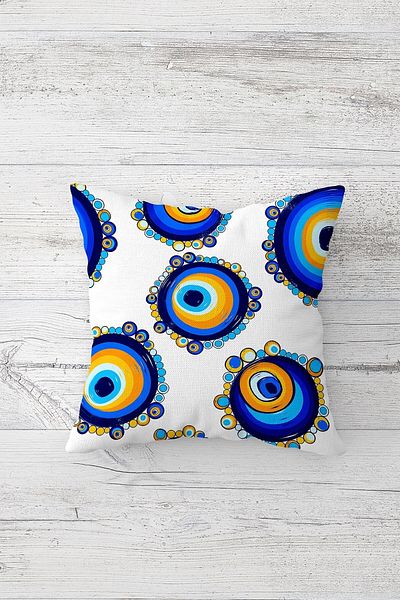 on the clouds Față de pernă cu fermoar ascuns imprimat pe o parte cu mărgele Evil Eye