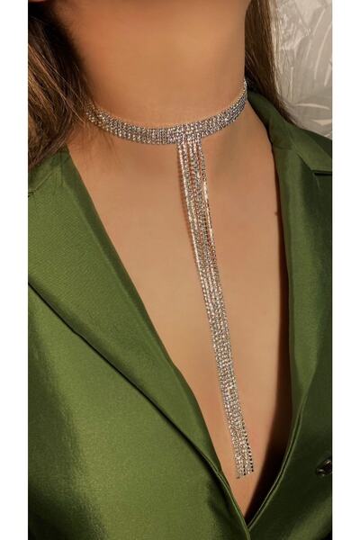 BB wikiki Shiny Stone 5" Dangle Model Choker Silver Color