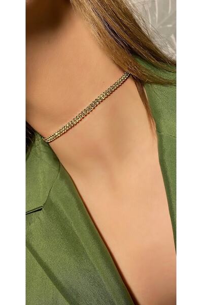 BB wikiki Two Rows of Choker Gold Color with Shiny Stones