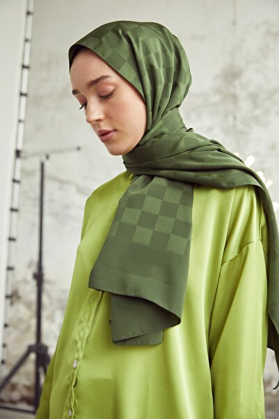 VALORSCARF Ördek Yeşili Dama Desen Şal