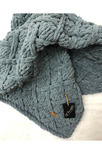 Gümüş Düğme Puffy El Örgüsü Bebek Battaniyesi Baklava Model 90 X 90 Cm