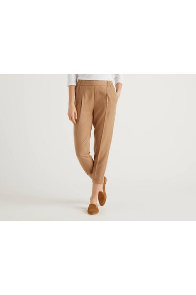 United Colors of Benetton Linen Women's Trousers - Elastic Waist 312024 Agh558X5-193