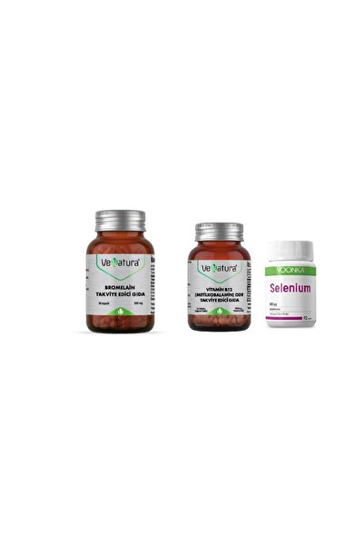 VeNatura بروميلين 60 كبسولة + فيتامين ب12 30 قرص + سيلينيوم 100 ميكروجرام 92 قرص