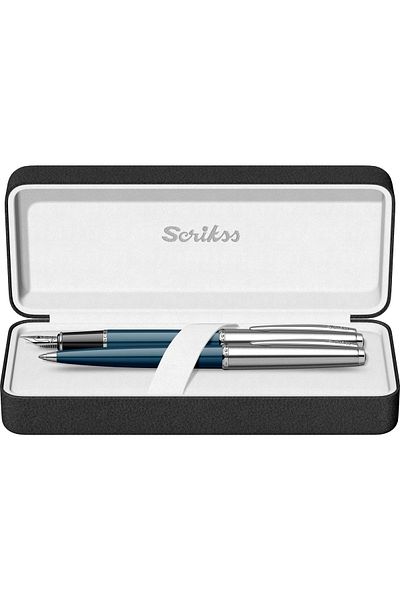 Scrikss Metropolis Fountain & Ballpoint Pen Set Navy Blue 78