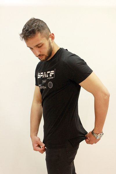 Cazador Ανδρικό μπλουζάκι Jazz 4172 Space Printed Crew Neck Μαύρο