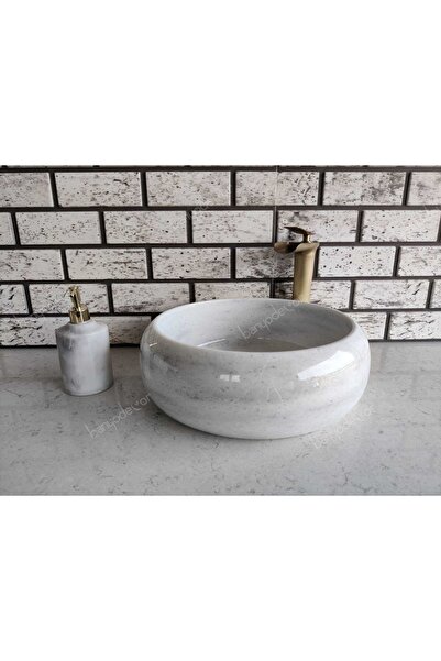 banyodecor Beyaz Teker Mermer Lavabo