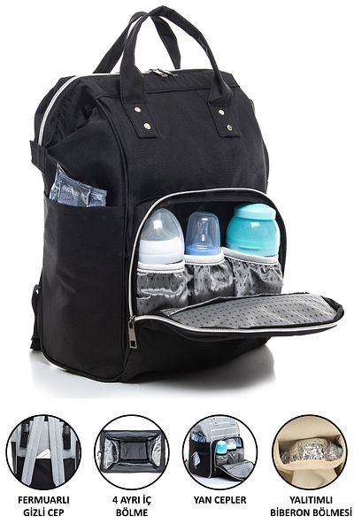 Mom’s Baby Black Backpack Waterproof Thermos Bag with Thermos Compartment Unisex Camping Sports Bag