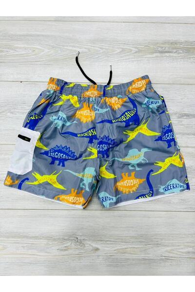 pistyle Pantaloni scurți de baie din plasă cu model de dinozauri gri pentru băiat
