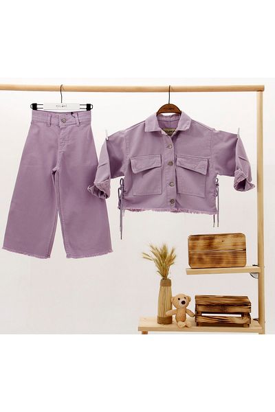 Pink Hippo Kids Girl's Denim Jacket, Trousers and T-shirt 3-Piece Set