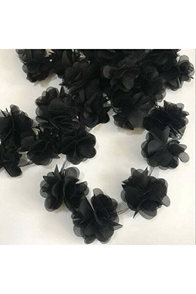 tuhafiyecimiz زهرة شيفون مخططة في كرة بطول 9 أمتارزهرة سوداء من التول المقطوع...