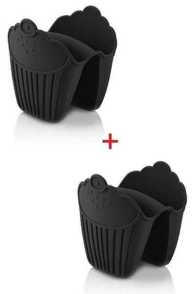 Generic Brand Black silicone oven mitts - set of 2 - premium quality, heat-resistant