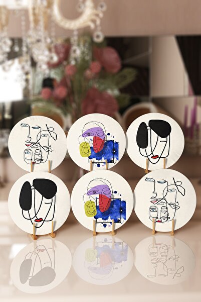 Realhomes 6-Piece Onedraw Siliet Design Digital Printed Modern Round Placemat & Supla