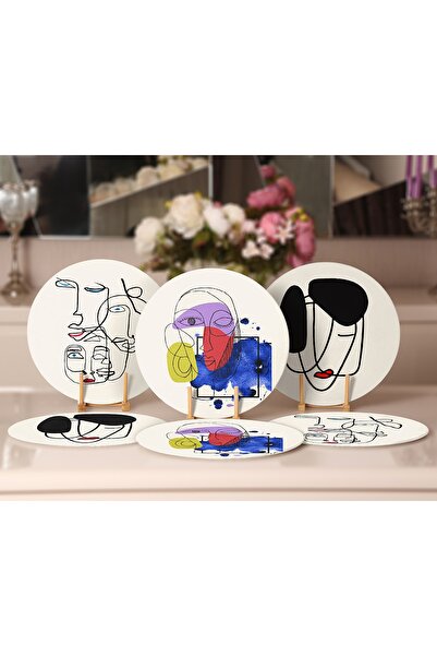 Realhomes 6-Piece Onedraw Siliet Design Digital Printed Modern Round Placemat & Supla