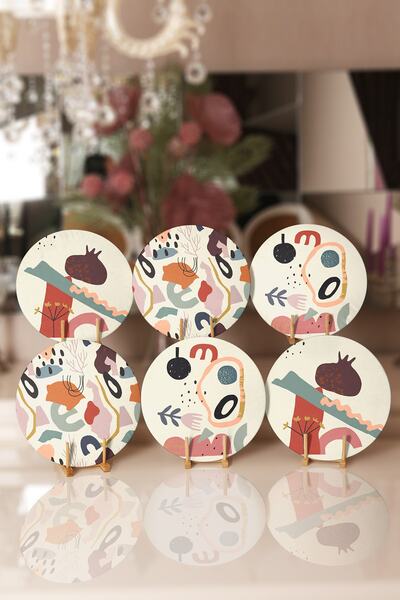 Realhomes 6'lı Onedraw Temalı Dijital Baskılı Dekoratif Yuvarlak Servis Altlı...