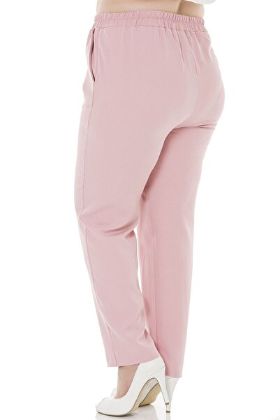 DISENTIS MODEST Large Size Powder Trousers with Elastic Waist Side and Back Narrow Leg Pockets