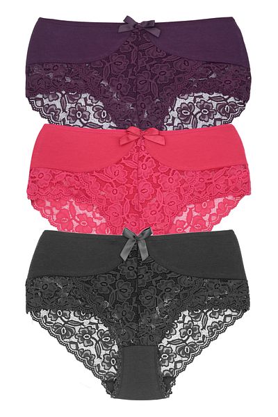 Zena 3-Piece High Waist Lace Front and Back Plus Size Women's Panties
