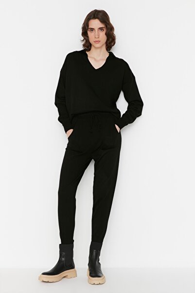 Trendyol Collection Fekete Polo gallér kötöttáru felső és alsó készlet TWOAW22AU0059