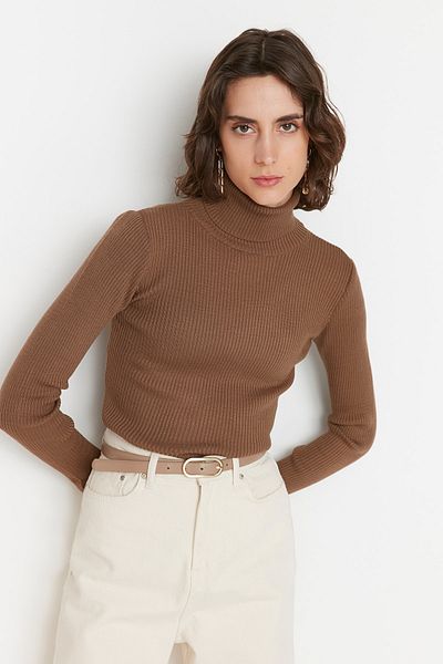 Trendyol Collection Barna Basic garbós pulóver TWOAW21KZ1279