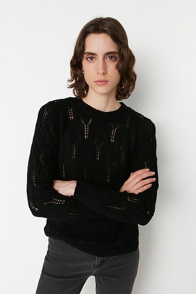 Trendyol Collection Pulover negru din tricotaje ajurate TWOAW22KZ1478