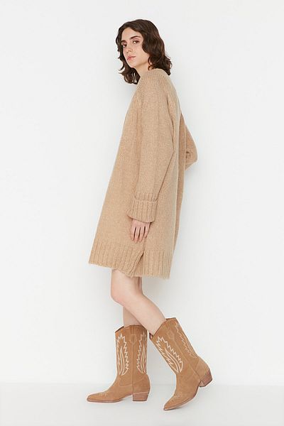 Trendyol Collection Kamelfarbener, weicher, strukturierter Strickcardigan mit weiter Passform TWOAW21HI0555