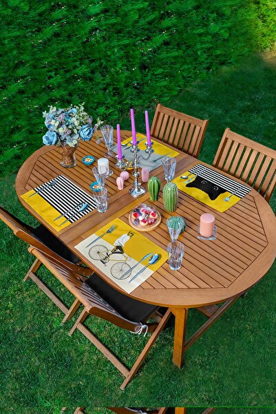 Realhomes 4'lü Hardal Bisikletli Kedili Motifli Dekoratif Sunumluk - Sunum Al...