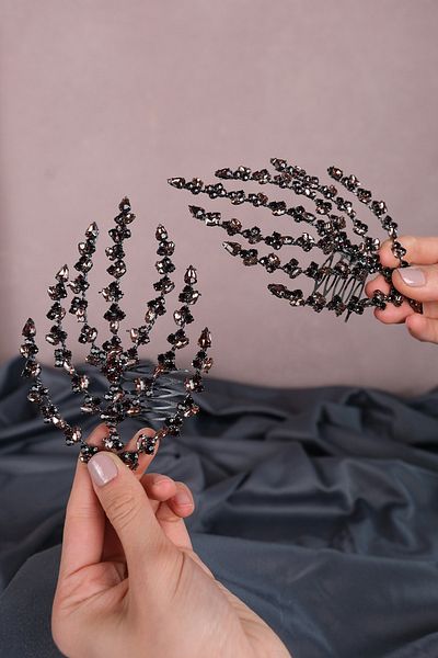 Hobigram إكسسوار شعر العروس مشبك مزدوج مشط حجري إكسسوار شعر العروس هينا - إكسسوارات شعر أخرى