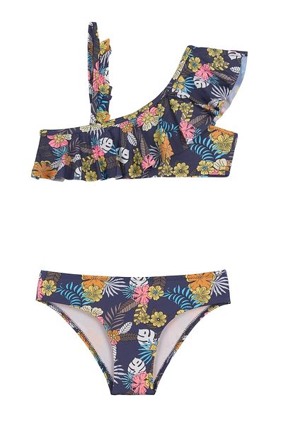 AQUELLA Kids One Shoulder Mixed Flower Pattern Bikini Set