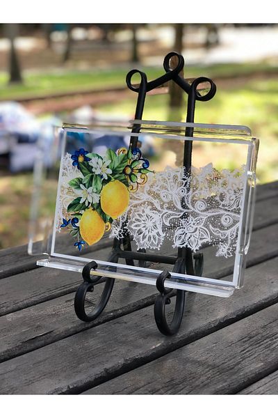 Queen Bee İstanbul Lemon & Lace Patterned Plexiglass Tray 25x17cm