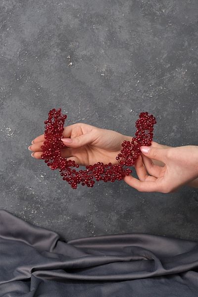 Hobigram Hair Accessory Burgundy Duru Beaded Bridal Crown Hair and Turban Accessory – Other Hair Accessories – Other