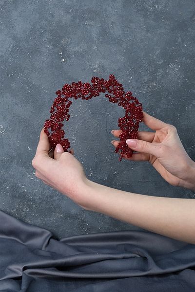 Hobigram Hair Accessory Burgundy Duru Beaded Bridal Crown Hair and Turban Accessory – Other Hair Accessories – Other