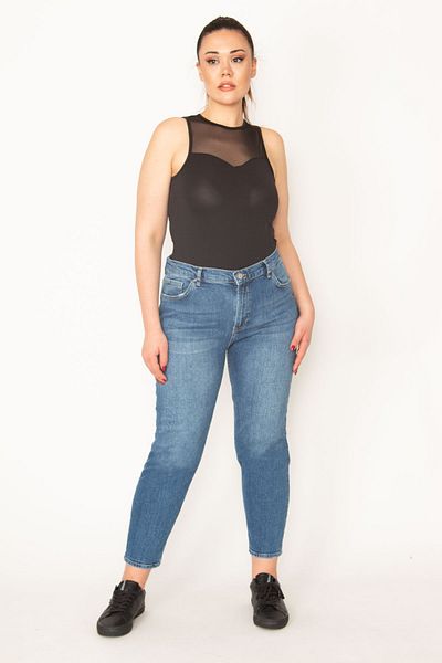 Şans Pantaloni de damă, albastru, cu 5 buzunare, în lycra, mărime mare, 65n33006