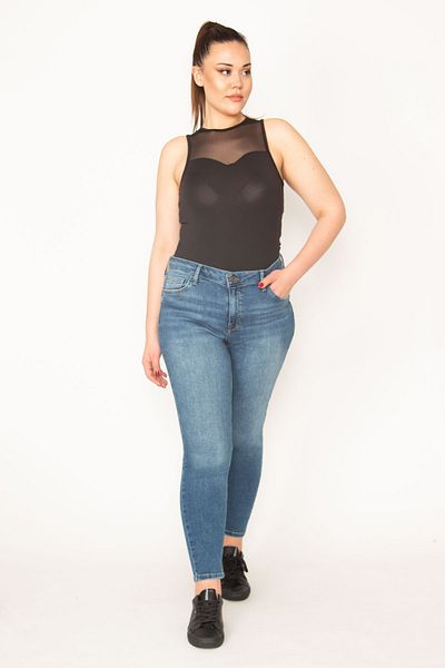 Şans Pantaloni skinny din lycra, albastru, mărime mare, cu 5 buzunare 65n33009