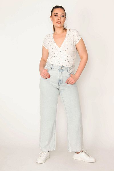 Şans Pantaloni Mom Jean de damă mărime mare albastru cu efect de spălare 65n32998