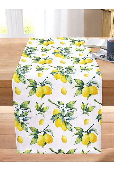 Realhomes Lemon Patterned 3D Modern Stitched Raschel Knitted Runner on White Background