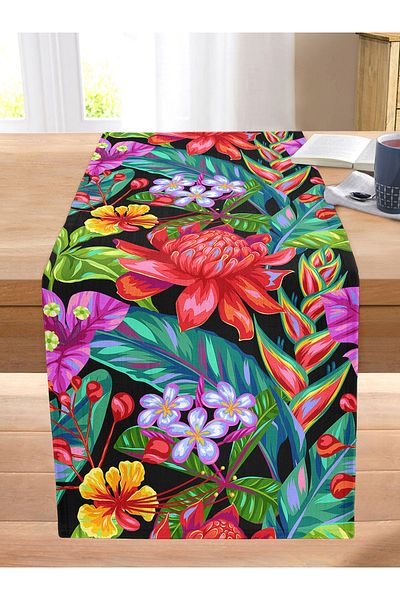 Realhomes Leaf Motif Digital Printed Modern Stitched Raschel Knitted Runner