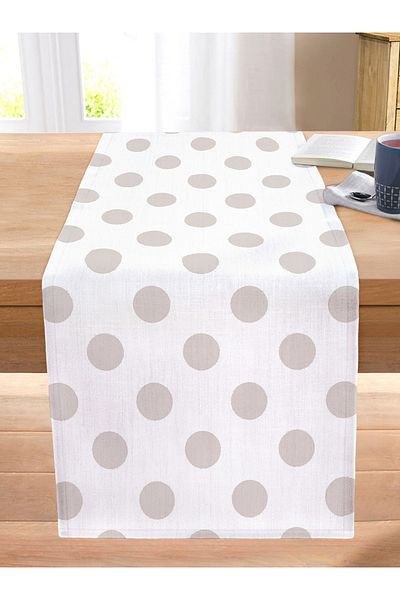 Realhomes Gray Colored Polka Dot Digital Printed Decorative Stitched Raschel Knitted Runner