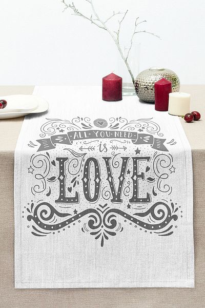 Realhomes Love Written Digital Print Decorative Stitched Raschel Knitted Runner