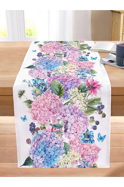 Realhomes Lilac Color Cluster Lily Patterned Digital Printed Stitched Raschel Knitted Runner