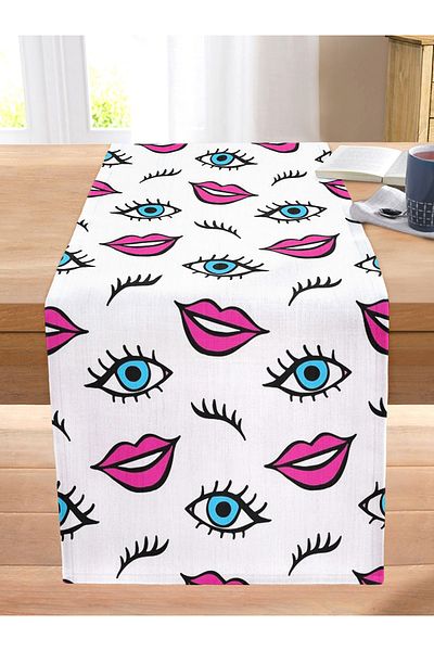 Realhomes Eye Lip Eyebrow Motif Specially Designed Digital Printed Modern Stitched Raschel Knitted Runner