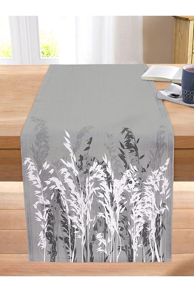 Realhomes Stitched Raschel Knitted Runner with Fuchsia and White Floral Design on Gray Background