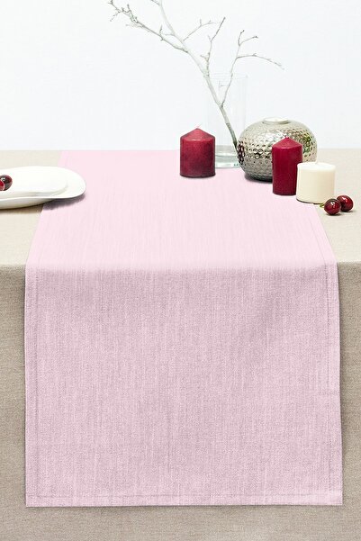 Realhomes Düz Açık Pembe Renkli Dijital Baskılı Dikişli Raşel Örme Runner
